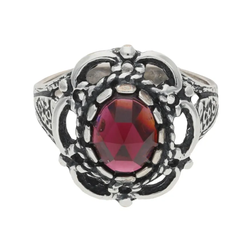 JuwelmaLux Trachten Ring 925/000 Silber, geschwärzt, mit Granat JL30-07-4875