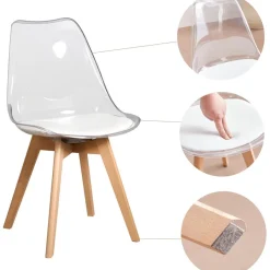 JZGORC 6er-Set Esszimmerstühle mit transparenter Rückenlehne und weißem