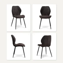 JZGORC 4er-Set Esszimmerstuhl aus Leinen-Diamantgewebe, gepolstert, Schwarz