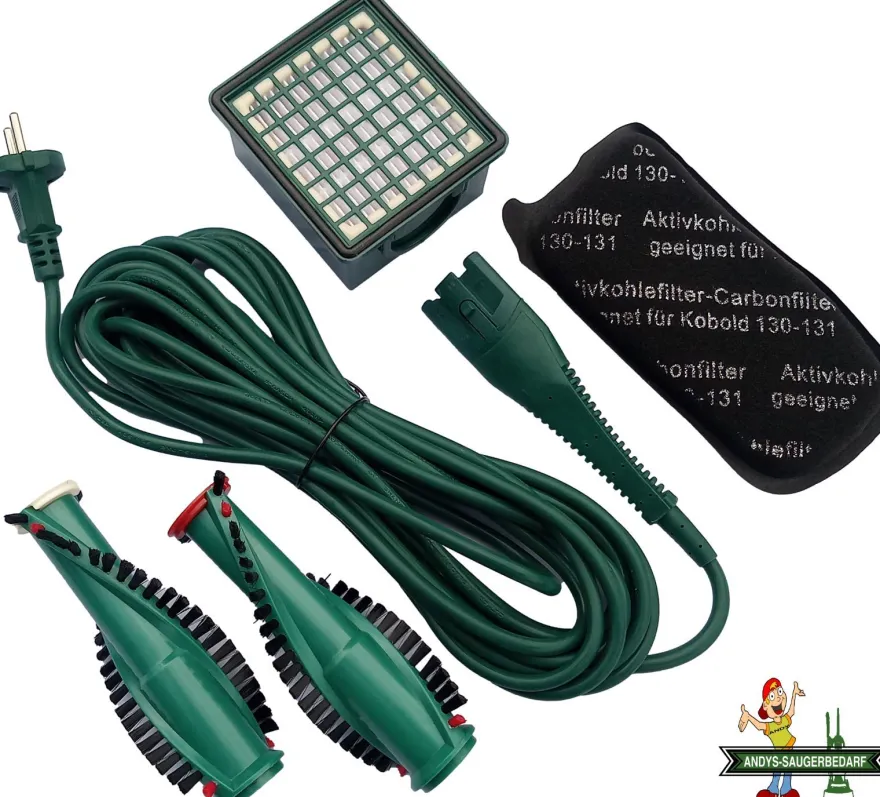 1 Kabel 10 Meter geeignet Vorwerk Kobold VK 131 + 1 Filterset + Bürsten