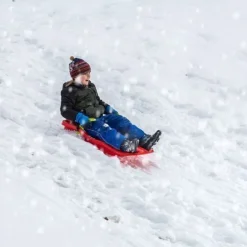 KADAX Kunststoffschlitten, Schneebob, Schneerutscher mit Bremsen Rot