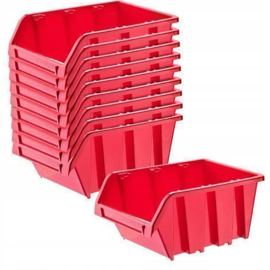 KADAX Werkstatt-Stapelkiste, aus PP Kunststoff, Rot, 10 Stück, 390 x 240 mm