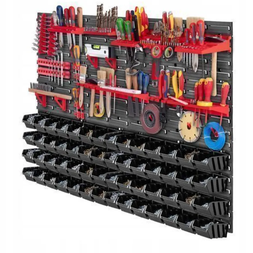 KADAX Werkstattwandregal, Wandplatten, 116 x 78 cm, Rot und Schwarz, 81 tlg
