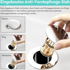 Kaiying G1¼ Waschbecken Ablaufgarnitur, Messing Pop Up Ablaufventil mit Sieb