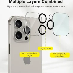 Kameraschutz für iPhone 16 Pro Max, 3er Pack, 9H Panzerglas, Anti-Kratzer