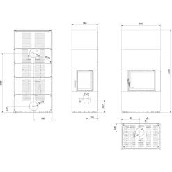 Kaminbausatz KRATKI FLOKI BOX rechts 8 kW Ø 160 Quarzsinter OXIDE NERO schwarz Verkl
