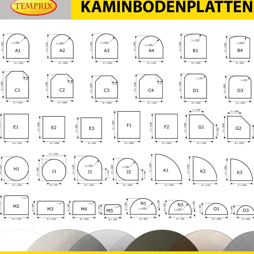 Kamin Bodenplatte 1200x1100x2mm Stahl schwarz Funken & Feuerschutz Ofenplatte C1