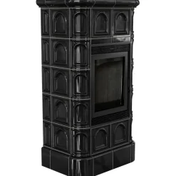 Kamineinsatz aus Stahl KRATKI BLANKA 8 kW Ø 160 schwarze Kachel schwarz Verkleidung