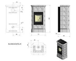 Kamineinsatz aus Stahl KRATKI BLANKA 8 kW Ø 160 schwarze Kachel schwarz Verkleidung