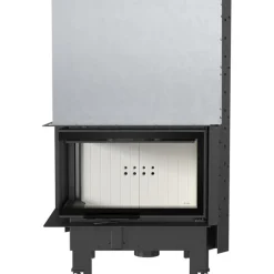 Kamineinsatz aus Stahl KRATKI MBM links 10 kW Ø 200 mit Schiebetür gebogenes Glas