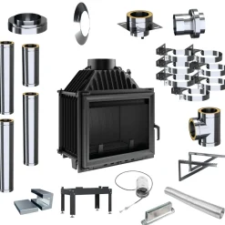Kamineinsatz KRATKI Maja 8kW Ø200 Gusseiseneinlass Externes Schornsteinset