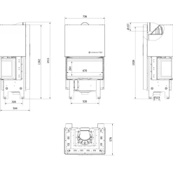 Kamineinsatz KRATKI REGNOR 680/280 7 kW Ø 160 3 seiten glas