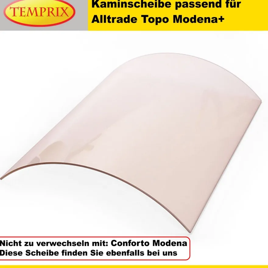 Kaminglas für Alltrade Topo Ofen mit rund gebogener Kaminscheibe ohne/mit Dichtset
