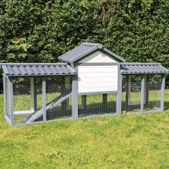 Kaninchenstall Picasso grau weiss mit PVC Welldach