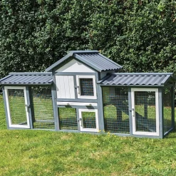 Kaninchenstall Picasso grau weiss mit PVC Welldach