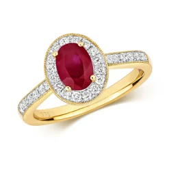 9 Karat (375) Gold Cluster Diamantring Brillant-Schliff 0.33 Karat HI - I1 mit Rubin