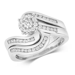 9 Karat (375) Weißgold Damen - Diamant Ringe (Bridal Set)