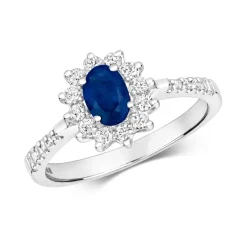 9 Karat (375) Weißgold Diamantring Brillant-Schliff 0.34 Karat H - I1 I2 mit Saphir