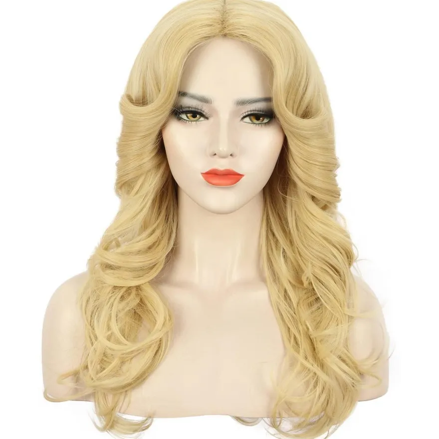 Karlery Damenperücke 70er Jahre Stil lang blond gewellt Disco Vintage Kostüm