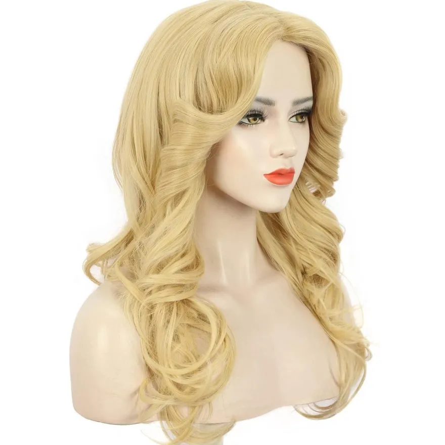 Karlery Damenperücke 70er Jahre Stil lang blond gewellt Disco Vintage Kostüm
