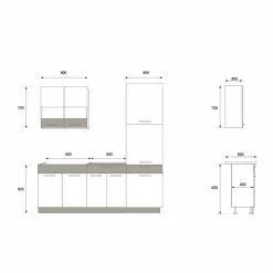 Küche ALINA mit Hochschrank 200 cm Küchenzeile Einbauküche Sonoma Eiche