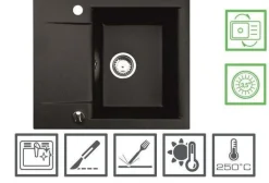 Küchenspüle Granit schwarz, klein Einbauspüle 59x44 cm Spülbecken Granitspüle