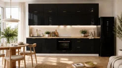 Küchenzeile Alva 300cm Weiß Hochglanz MDF-Soft Close-Premium-Einbauküche 3m