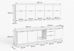 Küchenzeile Alva 300cm Weiß Hochglanz MDF-Soft Close-Premium-Einbauküche 3m