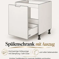 Küchenzeile Alva 300cm Weiß Hochglanz MDF-Soft Close-Premium-Einbauküche 3m