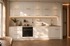 Küchenzeile Emma 330 cm Champagner Matt- Küche, Küchenblock 3,3m, mit Arbeitsplatte