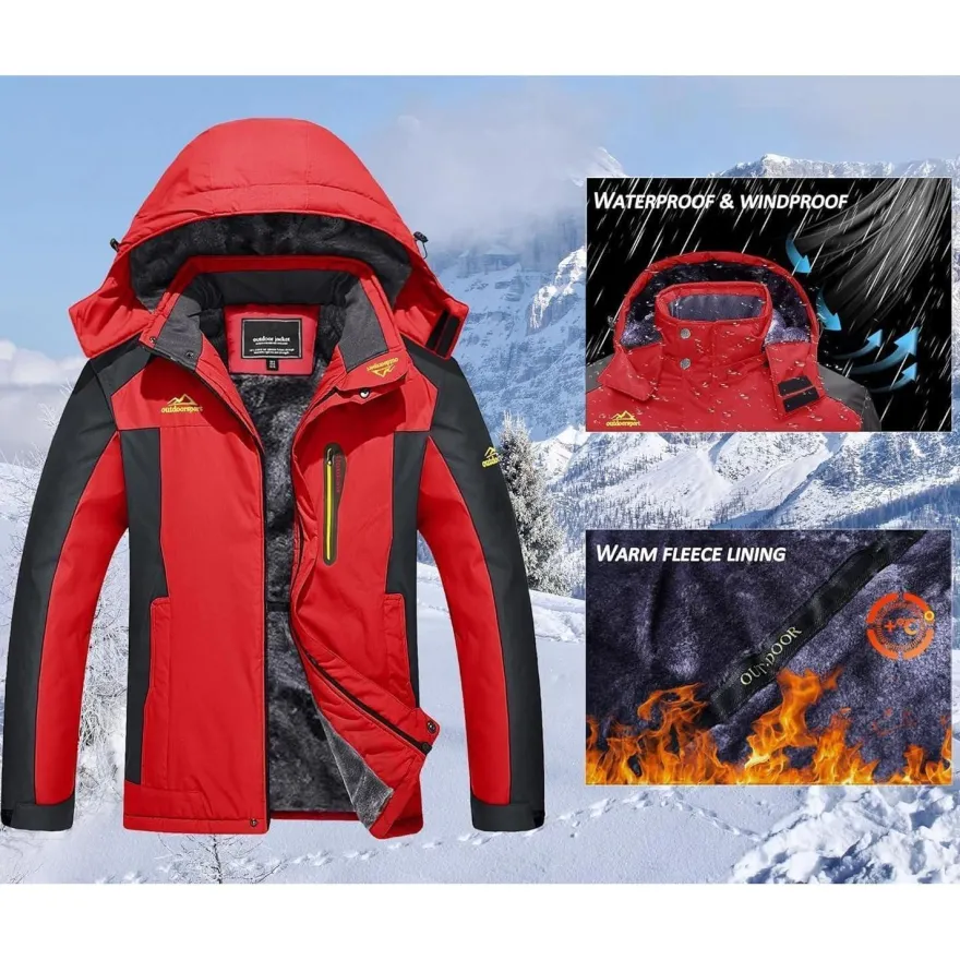 Kefitevd Herren Winterjacke Wasserdicht Warm Gefüttert Skijacke Outdoor
