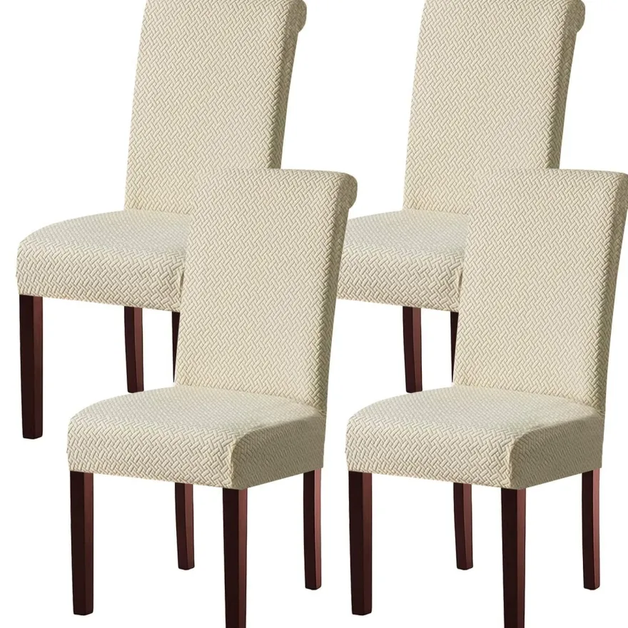 Keluina Moderne Stuhlhussen Creme 4er Set - Waschbare Stretchbezüge für