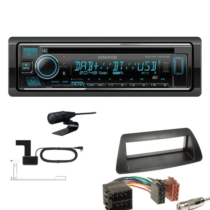 Kenwood 1-DIN Receiver Autoradio DAB+ CD Bluetooth für Fiat Brava 1995-2001