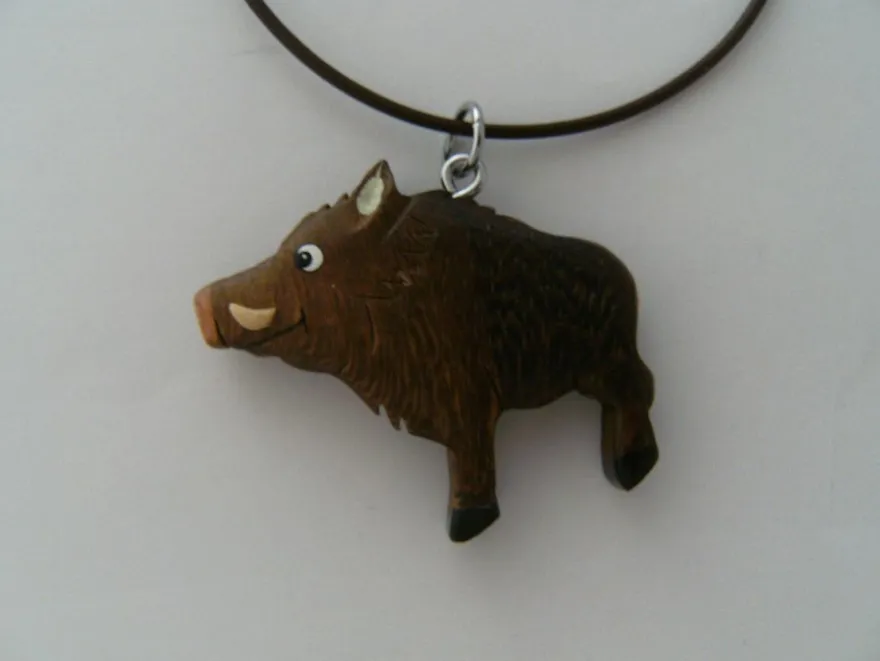 1 Kette Holzanhänger Ketten Modeschmuck Lederband Holzkette Tiere Zoo Vogel