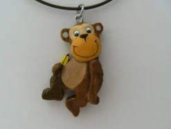 1 Kette Holzanhänger Ketten Modeschmuck Lederband Holzkette Tiere Zoo Vogel
