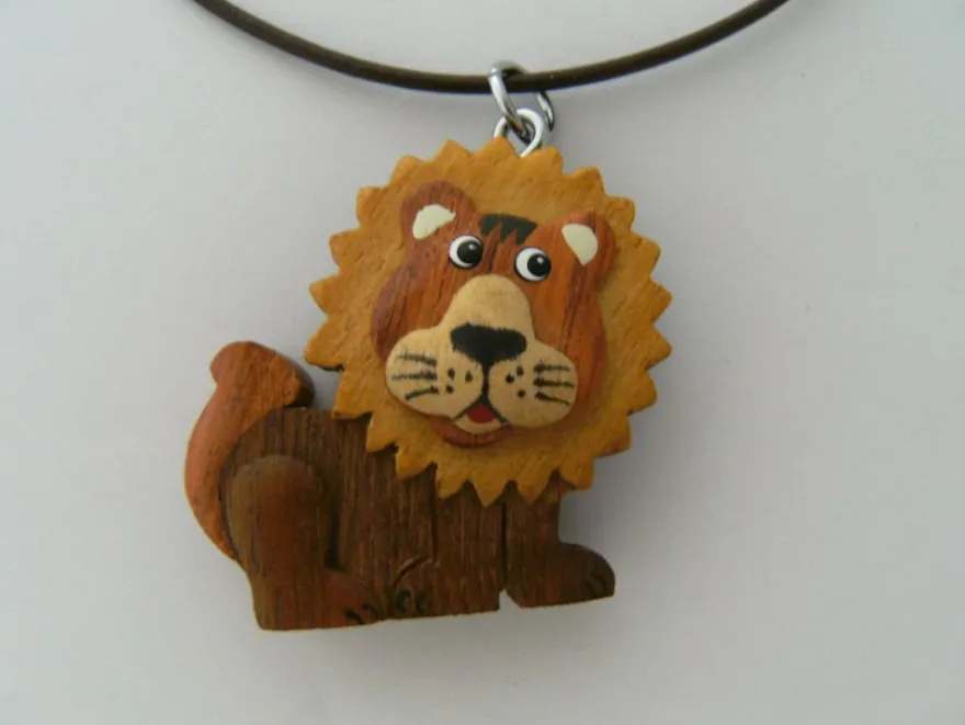 1 Kette Holzanhänger Ketten Modeschmuck Lederband Holzkette Tiere Zoo Vogel