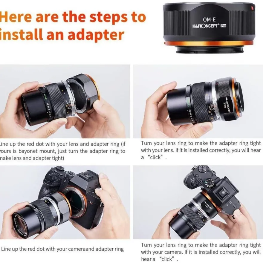 K&F Concept Adapterring für Olympus OM Objektive an Sony E Kameras (Manueller
