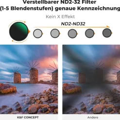 K&F Concept 52mm Black Mist 1/4 & Variable ND2-ND32 2-in-1 Multifunktionsfilter