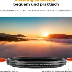 K&F Concept Nano-K Serie 62mm CPL&ND2-ND32 2-in-1 Graufilter und Polfilter