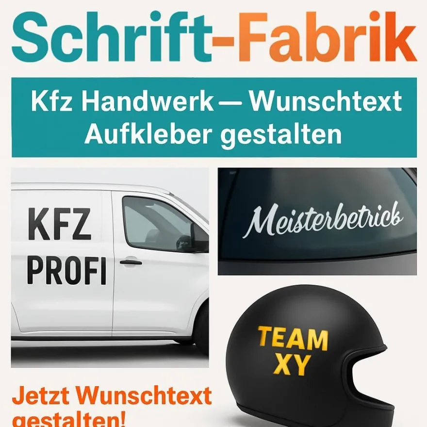Kfz Handwerk Wunschtext Aufkleber Klebebuchstaben Beschriftung Klebefolie gestalten