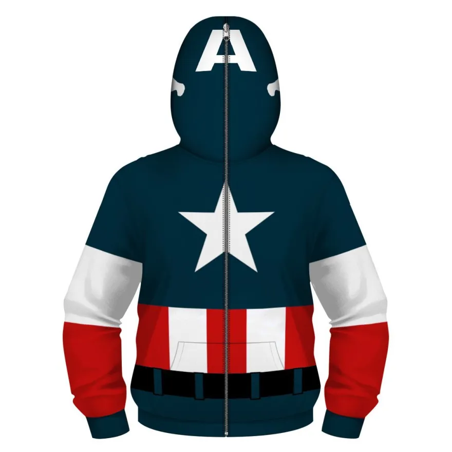 Kinder American Captain 3D Zipper Hoody Marvel Baby Cosplay Pullover Mantel
