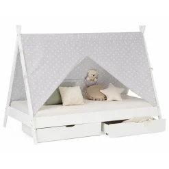 Kinderbett mit Matratze TIPI 90x200 Jugendbett weiß grau Holzbett Kinderzimmer