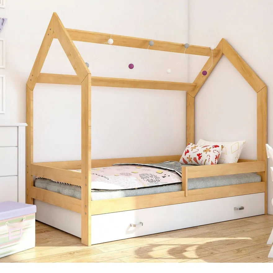 Kinderbett mit Schublade Hausbett Haus Holz Kiefer weiss Bettenkauf 160x80cm