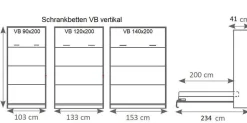 Kinderbett Schrankbett Wandbett vertikal VB 90x200 weiß eiche lancelot Farbauswahl