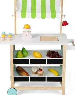 Kinder Eiswagen mit 6 Eiscreme, Kaufladen Holz mit 2 Ablagen, Einkaufswagen