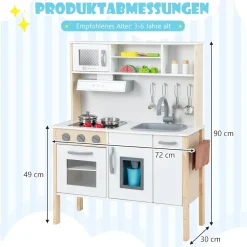 Kinderküche Spielküche inkl. 18 Zubehör, Kinder Küche Holz mit Spüle Mikrowelle