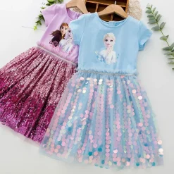 Kinder Madchen Elsa Anna Pailletten Prinzessin Kleid Partykleid Cosplay