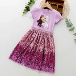 Kinder Madchen Elsa Anna Pailletten Prinzessin Kleid Partykleid Cosplay