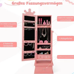Kinder Schmuckschrank, Spiegelschrank neigbar mit Ganzkörperspiegel, 3 Schubladen