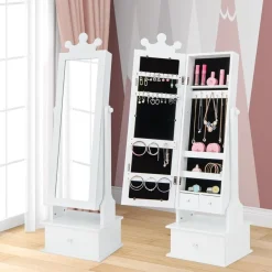Kinder Schmuckschrank, Spiegelschrank neigbar mit Ganzkörperspiegel, 3 Schubladen